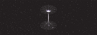 a schematic outline in white of a double tube set against a starry background