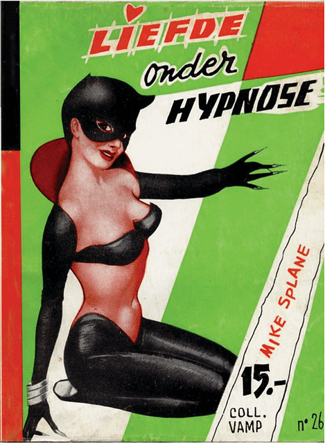 1958 Dutch pulp cover showing a woman in a revealing catsuit.