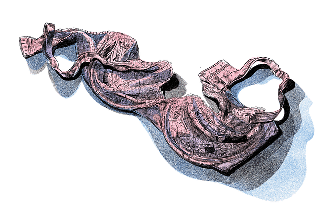 Illustration of a pink bra lying on the floor.