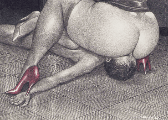 illustration of an erotic suffocation by Namio Harukawa