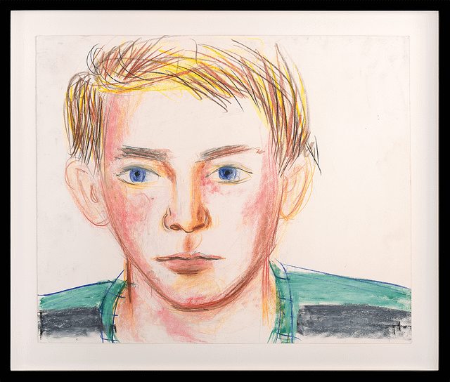 Colored pencil drawing by Larry Stanton of a young man with blue eyes, blond hair, and rosy cheeks.